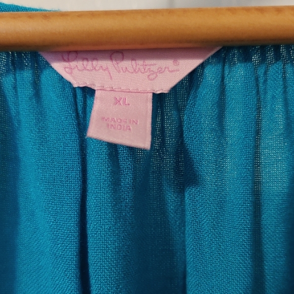 Lilly Pulitzer Teal Crochet-Trim Peasant Blouse - Picture 3 of 7